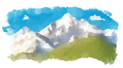 Watercolor mountains, nature. Bright illustration.