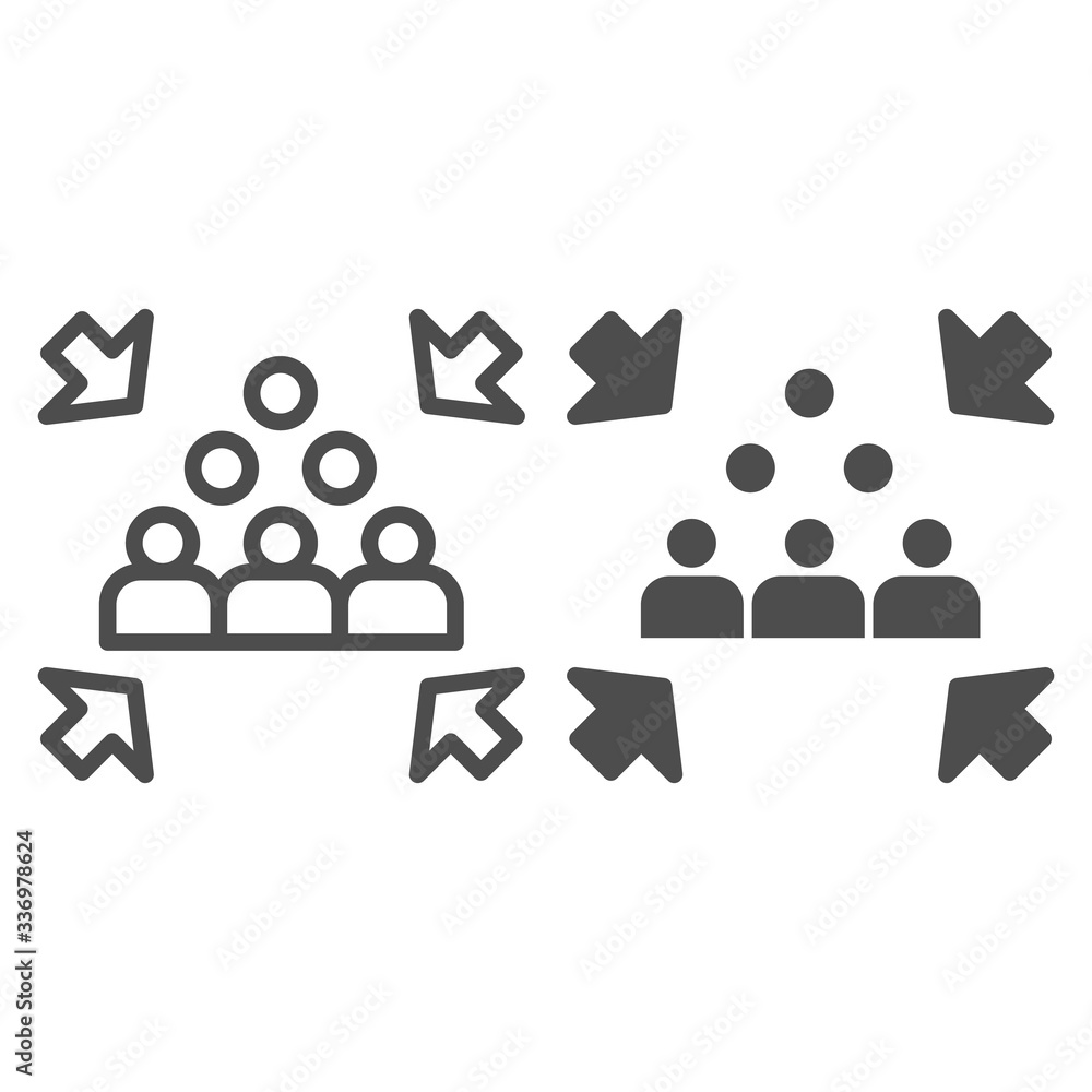 Aufkleber emergency assembly point line and solid icon. evacuation gathering outline style pictogram on white 