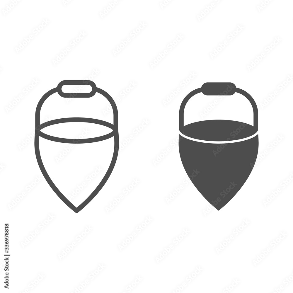 Poster cone sand bucket line and solid icon. handle metal cone for firefighting outline style pictogram on 