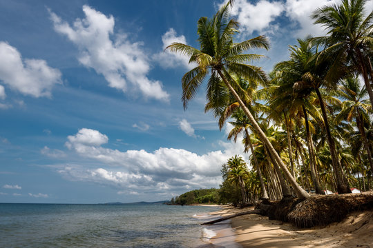 Ong Lang Beach, turquoise sea  in sunlight, Phu Quoc Island, Vietnam.