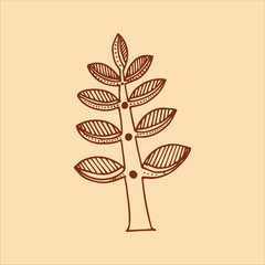 Single hand drawn element of folk flowers and trees. Doodle hand-draw illustrations in vector. Design for background, packaging, weddings, fabrics, textiles, wallpaper, website, postcards.
