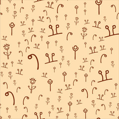 Seamless pattern of folk flowers and trees. Doodle hand-draw illustrations in vector. Design for background, packaging, weddings, fabrics, textiles, wallpaper, website, postcards.