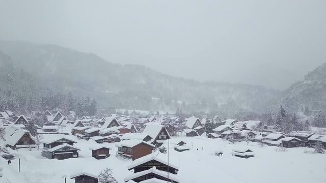 The traditionally thatched houses in Shirakawa-go where is the mountain village among the snow near Gifu, Ishikawa, and Toyama prefecture in the winter, Japan