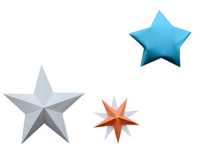 Obraz premium Assorted of colorful origami paper stars isolated white