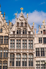 Fototapeta na wymiar Grote Markt, Antwerp, city square with the town hall, carefully designed guilds of the 16th century, many restaurants and cafes. Belgium.