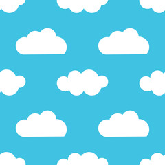 White clouds over blue sky seamless pattern.