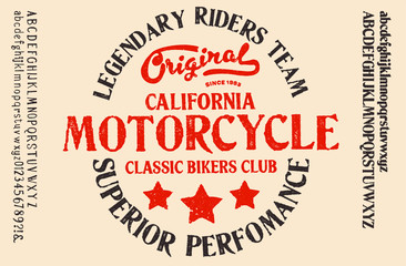 Motorcycle club community logo design.Decorative  font. Letters, Numbers and Symbols. Vector Illustration.