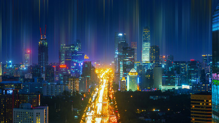Smart city at night and abstract line. Big Data Connection Technology Concept. Beijing.