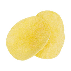 Potato chips isolated on a white background. Top view. Flat lay