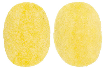 Set of potato chips close-up on an isolated white background