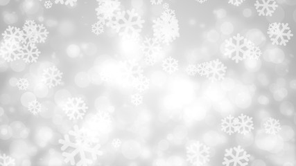 Christmas white snowflake with snow fall on winter gray background.