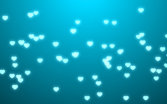 Valentine day blue hearts on Teal green background.
