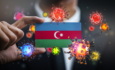 Corona Virus Around Azerbaijan Flag. Concept Pandemic Outbreak in Country