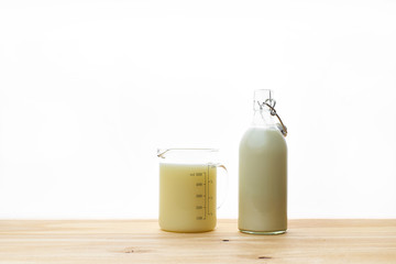 Dairy alternative for lactose intolerance. Almond, soy and oat milk. Healthy drink, protein source.