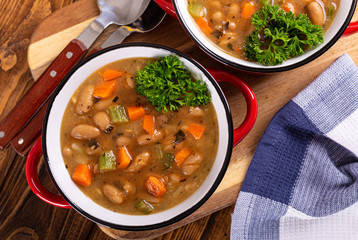 Overhead View of a Tasty Bowl of Bean Soup