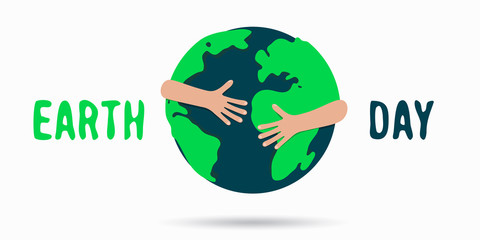 Icon of a person hugging the planet. Earth care symbol.