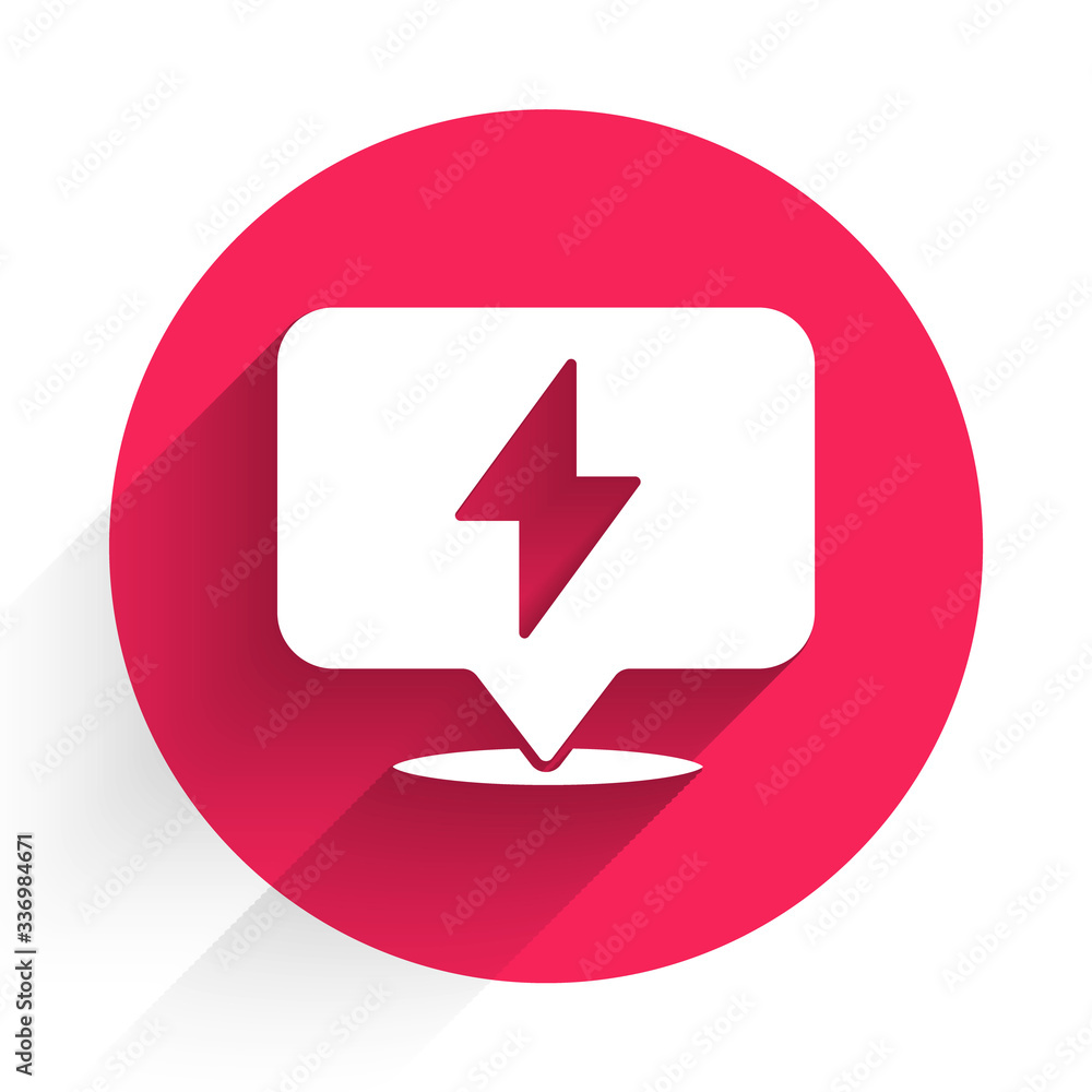 Poster white lightning bolt icon isolated with long shadow. flash icon. charge flash icon. thunder bolt. li