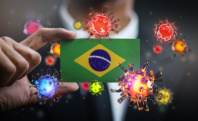 Corona Virus Around Brazil Flag. Concept Pandemic Outbreak in Country