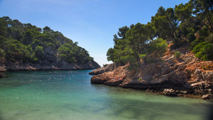 Southern France coastline with sea rocks and tress 