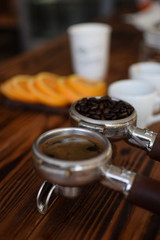 A cup of aromatic coffee for lunch