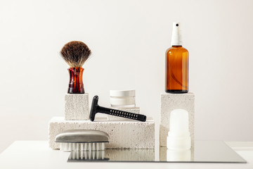Man care shaving equipment on a clean background mockup