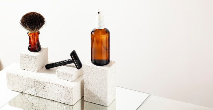 Man care shaving equipment on a clean background mockup