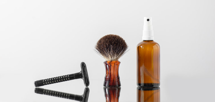 Man care shaving equipment on a clean background mockup