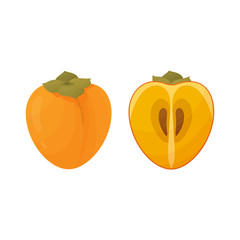 Whole persimmon and its cut half