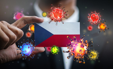 Corona Virus Around Czech Republic Flag. Concept Pandemic Outbreak in Country
