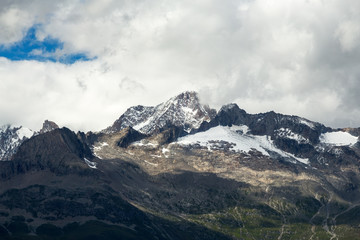 The mountains of Switzerland, the summits of the mountains with snow in summer