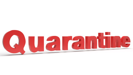 red quarantine word 3d rendering on white background for outbreaks content.