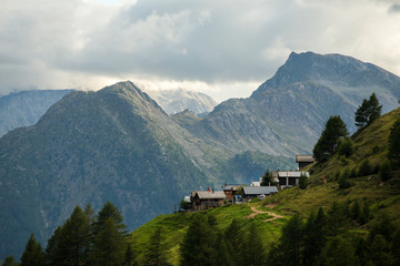 view of the village of rosswald in the mountains, Switzerland, July 27, 2017