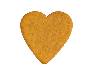 Single heart shaped brown cookie isolated