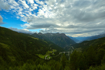 view of the valley in switzerland, summer landscape in the mountains