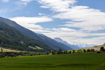 Fototapeta na wymiar meadows at the foot of the Alpine mountains in switzerland