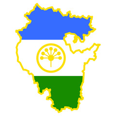 map of bashkortostan with flag and symbol