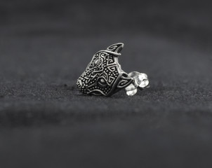 Silver jewelry. Stud Earring. Occult jewelry. The face of the wolf.