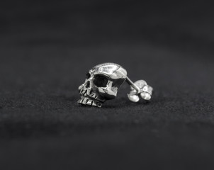 Silver jewelry. Stud Earring. Silver skull. Occult jewelry.