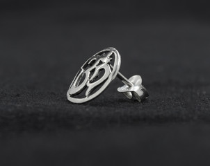 Silver jewelry. Stud Earring. Occult jewelry. Ohm. Aum. Hinduism.