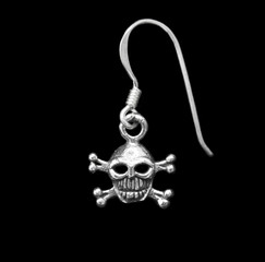Silver jewelry. Stud Earring. Silver skull. Occult jewelry.