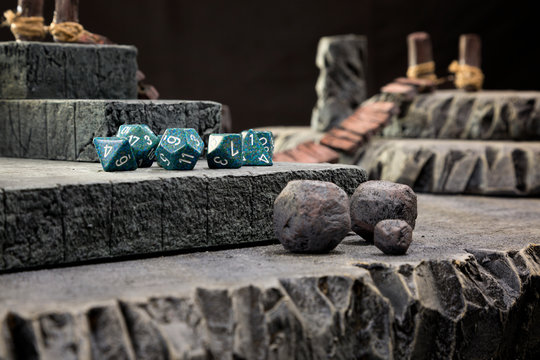 A Close Up Of A Gaming Set Up For A Dungeons And Dragons Type Role Playing Game.