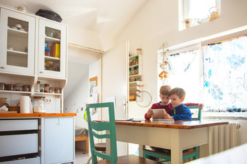 Boys Playing With Digital Tablet At Home