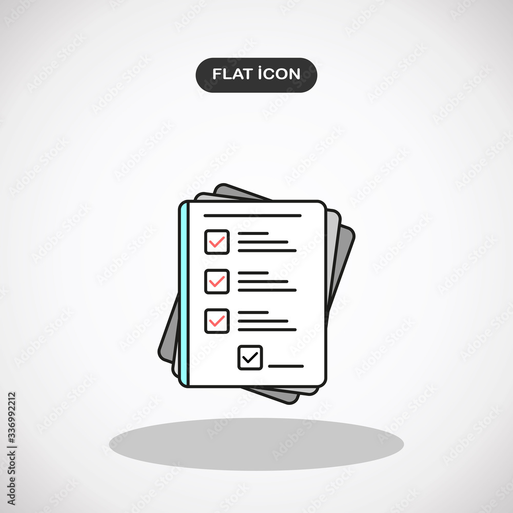 Aufkleber survey or exam form paper sheets pile. exam form. checklists with answered quiz checklist and succes
