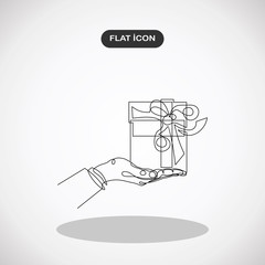 continuous line drawing of hand holding gift box with ribbon