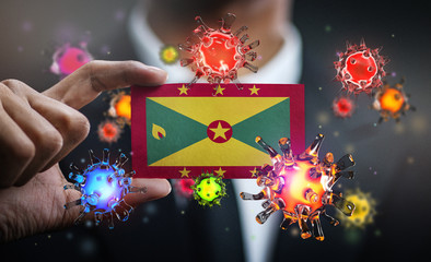 Corona Virus Around Grenada Flag. Concept Pandemic Outbreak in Country