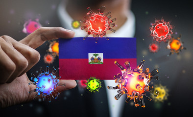 Corona Virus Around Haiti Flag. Concept Pandemic Outbreak in Country
