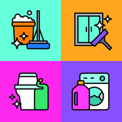 Set of home cleaning service, agents and tools icons. Vector illustration