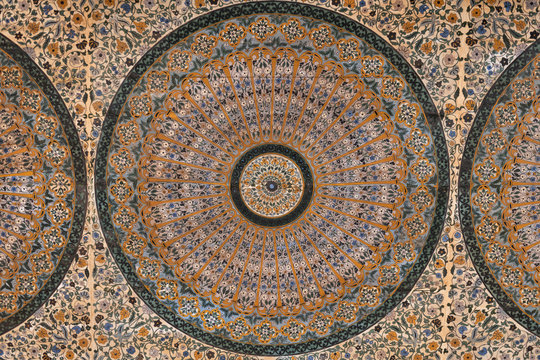 Beautiful intricate geometric, islamic design. Architectural ceiling detail.
