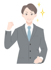 ガッツ　ポーズ　ビジネス　スーツ　男性