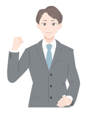 ガッツ　ポーズ　ビジネス　スーツ　男性
